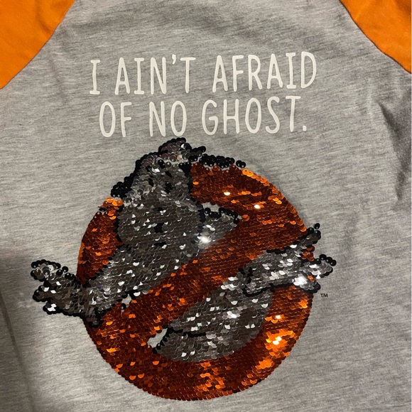 Ghost Busters Halloween Sequins Baseball Tee, Girls M (7-8) - Picture 2 of 5